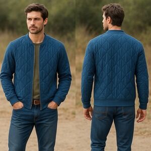 Lucky Brand Men's Quilted Zip Jacket‎ Blue Cotton L – Southwest Lining